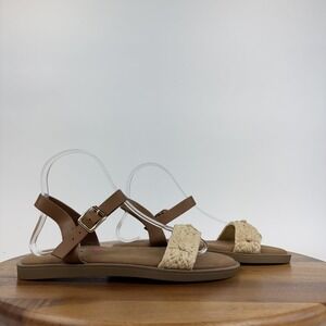 New Big Kids Girls Steve Madden Raffia Brown‎ Slingback Flat Sandals Size 5 Y